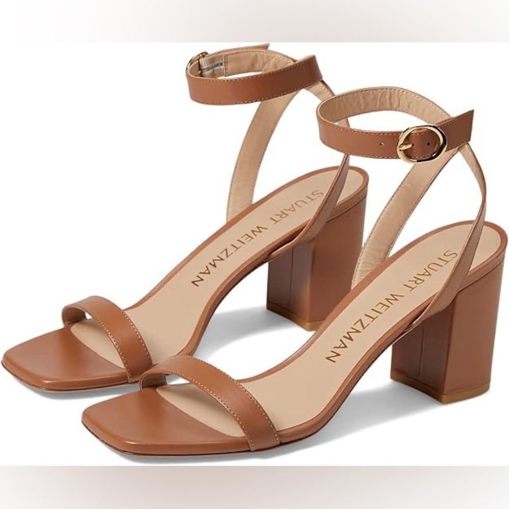NEW Stuart Weitzman Nearlybare Block Heels Sandals Tan Women's Size 10 $475